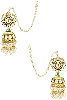 Gold Finish Polki and Pearl Jhumki Earrings