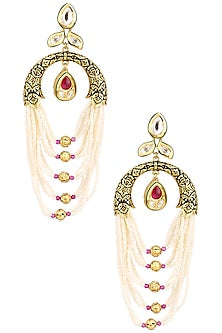 Antique Gold Finish Pearl String Earrings