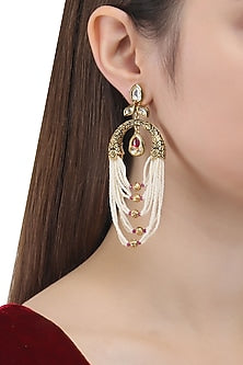 Antique Gold Finish Pearl String Earrings
