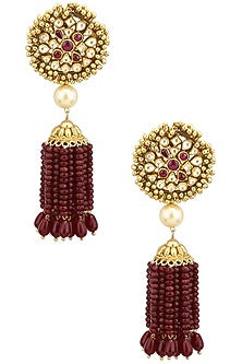 Gold Finish Polki and Ruby Stone Tassel Earrings