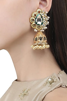 Gold Finish Polki and Enamel Detailing Jhumki Earrings