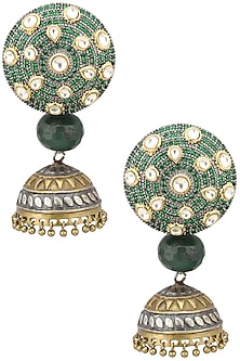 Gold and Silver Dual Finish Jhumki Earrings