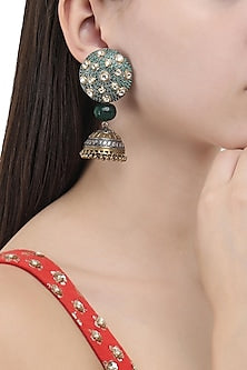 Gold and Silver Dual Finish Jhumki Earrings