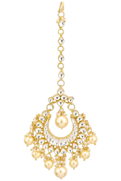 Gold Finish Crescent Shaped Polki Maangtika
