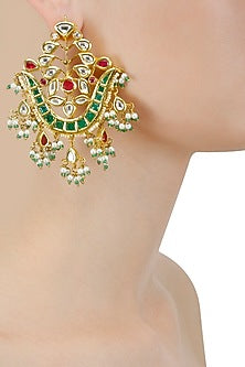 Gold Finish Kundan Stone Bird Motif Earrings