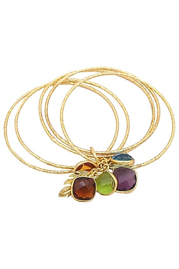 Set of 5 gold plated multi colored topaz stone bangles