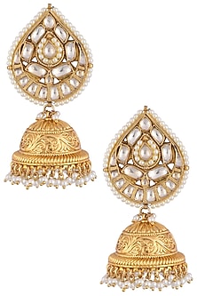 Gold plated pearls textured jhumki earrings