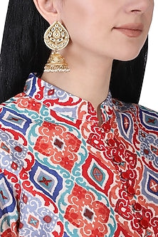 Gold plated pearls textured jhumki earrings
