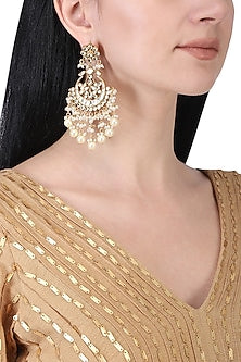 Gold plated polki and pearls chandbali earrings