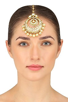 Gold Plated Kundan and Pearl Maang Tikka