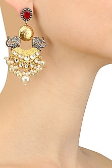 Gold Finish Ruby Stone Elephant Design Chandbali Earrings