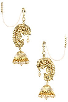 Golden Finish Peacock Kundan Earcuff with Jhumki Earrings