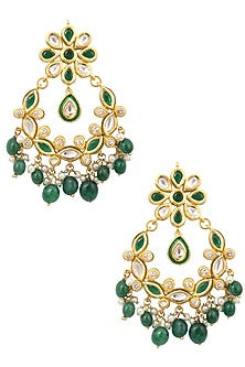 Golden Polki Onyx and Pearl Chandbali Earrings