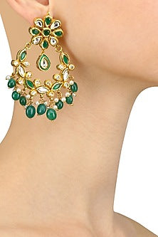 Golden Polki Onyx and Pearl Chandbali Earrings