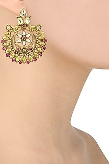 Gold Plated Kundan Stone Floral Round Earrings