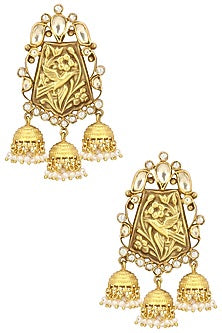 Gold Plated Three Jhumki Drop Earrings