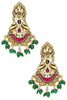 Gold Plated Kundan and Semi Precious Stone Bird Earrings