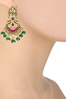 Gold Plated Kundan and Semi Precious Stone Bird Earrings