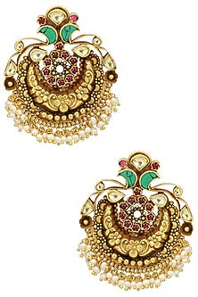 Gold Plated Carved Floral Round Earrings