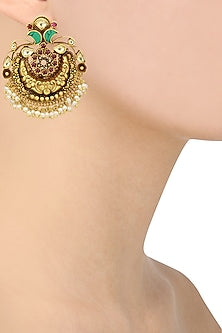 Gold Plated Carved Floral Round Earrings