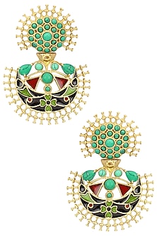 Gold Plated Turquoise Stone and Enamel Earrings