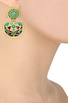 Gold Plated Turquoise Stone and Enamel Earrings