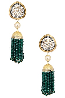 Antique Gold Finish Polki Tassel Earrings