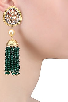 Antique Gold Finish Polki Tassel Earrings