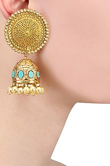 Gold Finish Turquoise Textured Jhumki Earrings