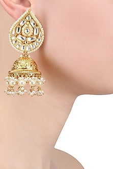 Gold Finish Polki Paan Textured Jhumki Earrings
