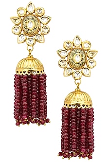 Antique Gold Finish Ruby Tasseled Jhumki Earrings