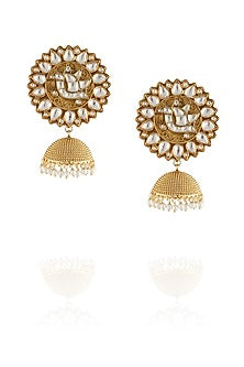 Golden textured Earring with peacock polki jhumki