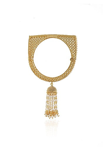 Set of 2 Gold bangles with pearls & polki