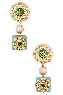 Gold Finish Enamelled Polki And Turquoise Stone Earrings