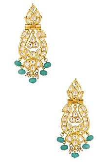 Gold Finish Kundan And Onyx Stones Peacock Design Earrings