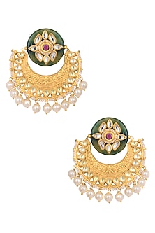 Gold Finish Textured Polki Chandbali Earrings