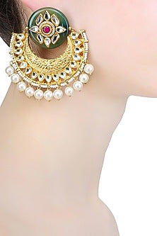 Gold Finish Textured Polki Chandbali Earrings