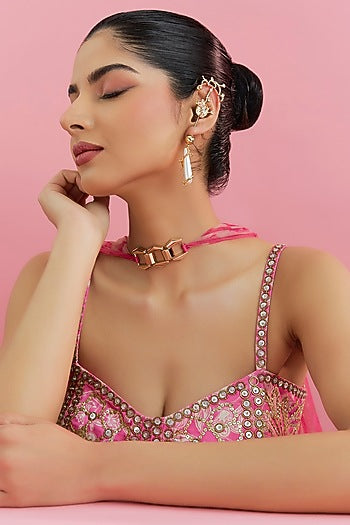 Gold Plated Faux Pearl & Cubic Zirconia Ear Crawler Earrings