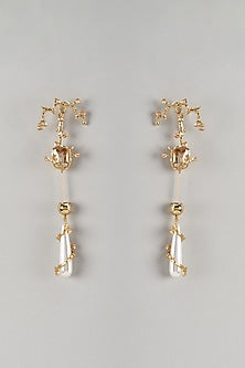 Gold Plated Faux Pearl & Cubic Zirconia Ear Crawler Earrings