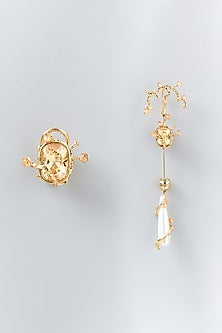 Gold Plated Faux Pearl & Cubic Zirconia Ear Crawler Earrings