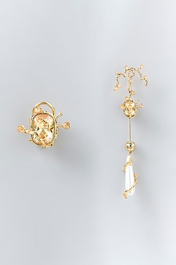 Gold Plated Faux Pearl & Cubic Zirconia Ear Crawler Earrings