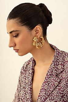 Antique Gold Plated Faux Pearl Hoop Earrings