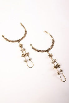 Gold Plated Faux Pearl Adjustable Hathphool (Set Of 2)