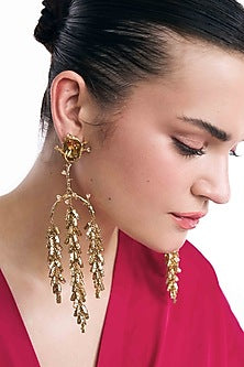 Antique Gold Plated Chaton Stone & Cubic Zirconia Dangler Earrings