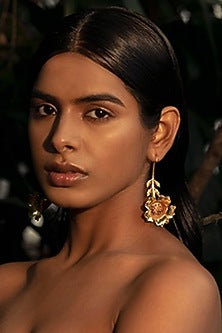 Gold Finish Floral Dangler Earrings
