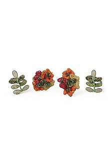 Floral Beaded Napkin Rings (Set of 4)
