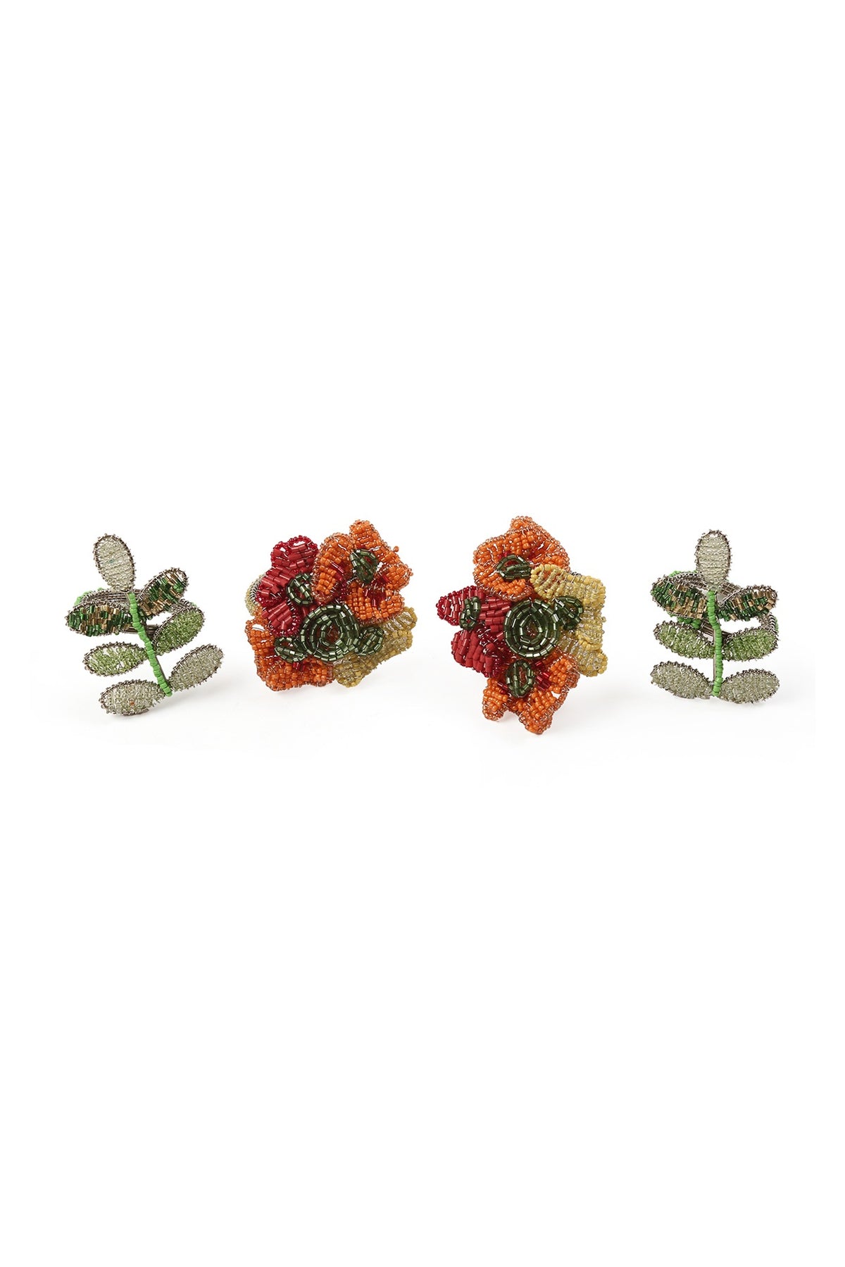 Floral Beaded Napkin Rings (Set of 4)