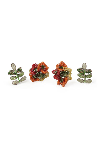 Floral Beaded Napkin Rings (Set of 4)