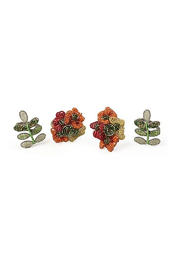 Floral Beaded Napkin Rings (Set of 4)