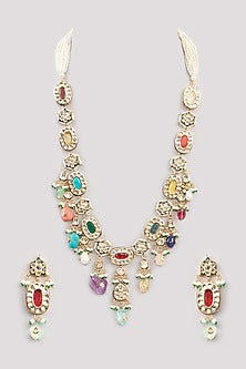 Gold Finish Kundan Polki & Multi-Colored Beaded Long Necklace
